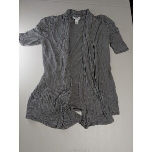 WHITE HOUSE BLACK MARKET   BLACK-WHITE STRIPED DRAPED CARDIGAN SWEATER SIZE: xxs